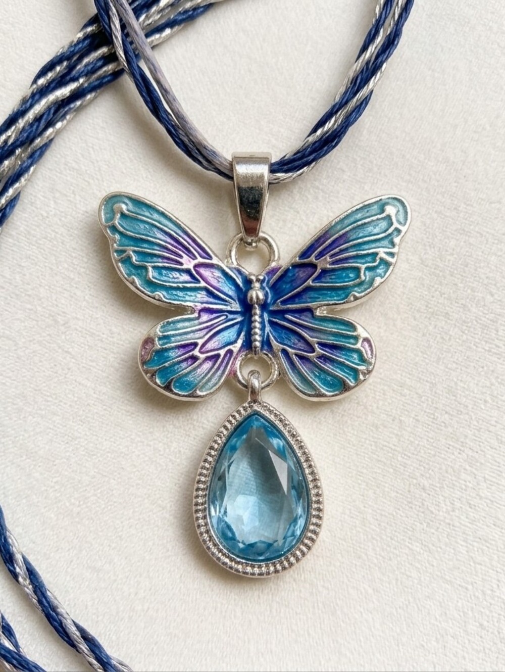 ​Fairycore Butterfly & Crystal Drop Pendant Necklace, Y2K Aesthetic Boho Jewelry